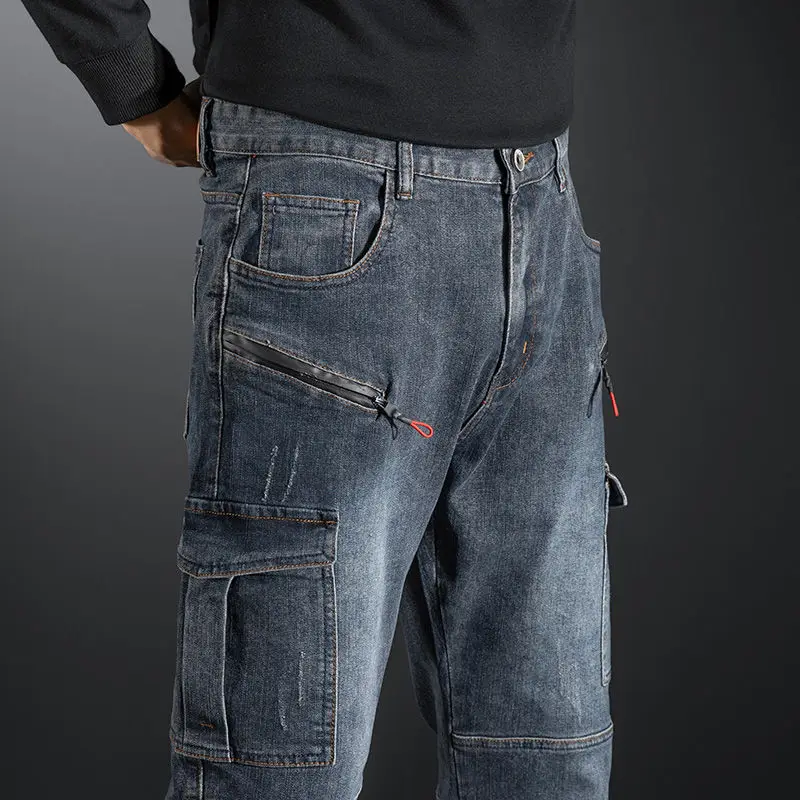 2024 New Men's Jeans Outdoor Sports Jogging Cargo Pants Street Style Multi-Pocket Fashion Large Size Loose Jeans Men's Clothing