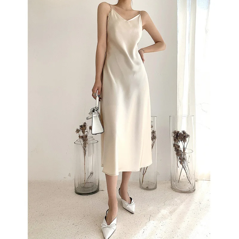 Hepburn Style French Minority Sling Dress Women's Summer Inner Wear Summer New Satin First Love Dress