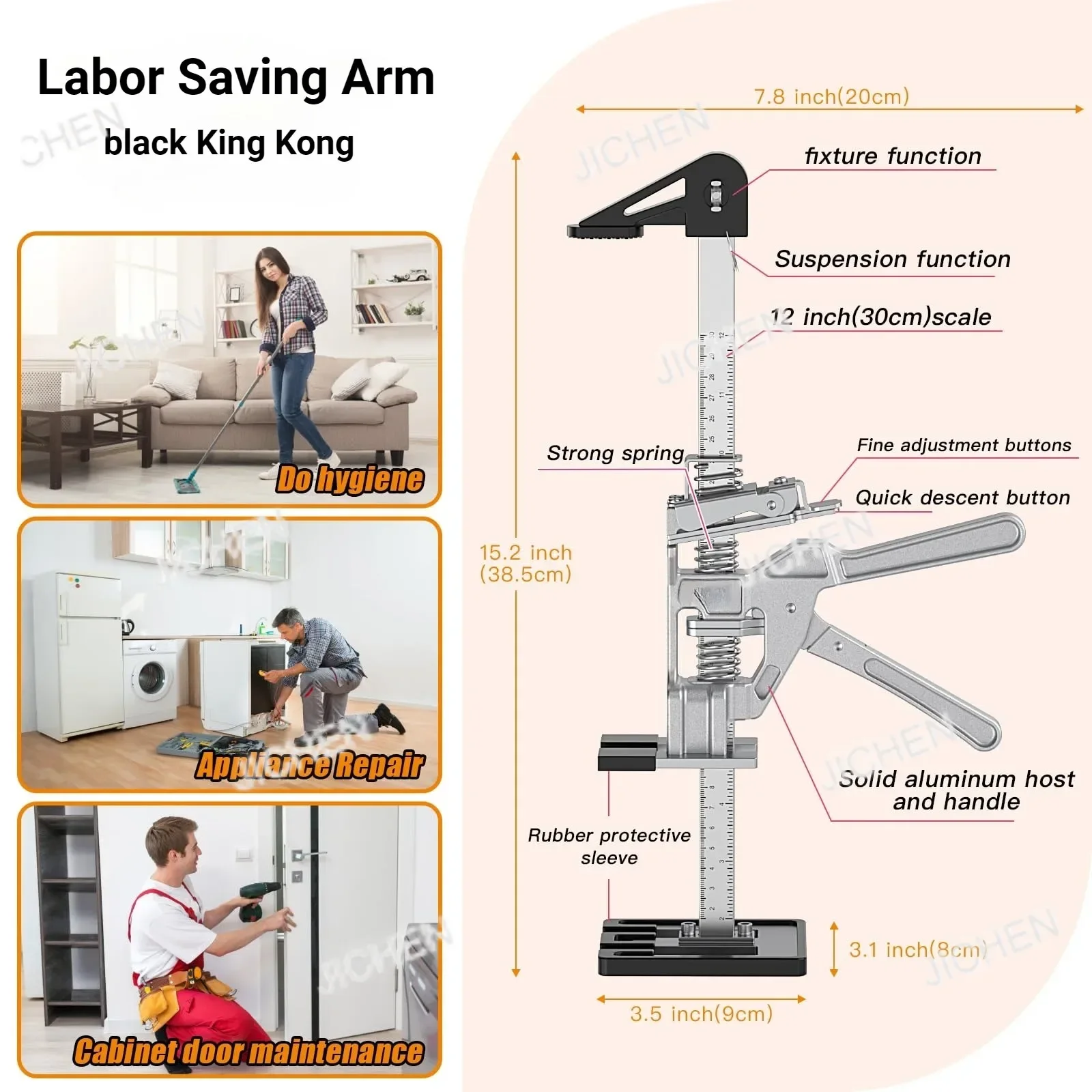 ZQT 2 Packs Labor Saving Arm Jack 15.2 In Hand Lifting Jack With Bag All-Aluminum Body For Mounting Windows Doors Lifting Furni