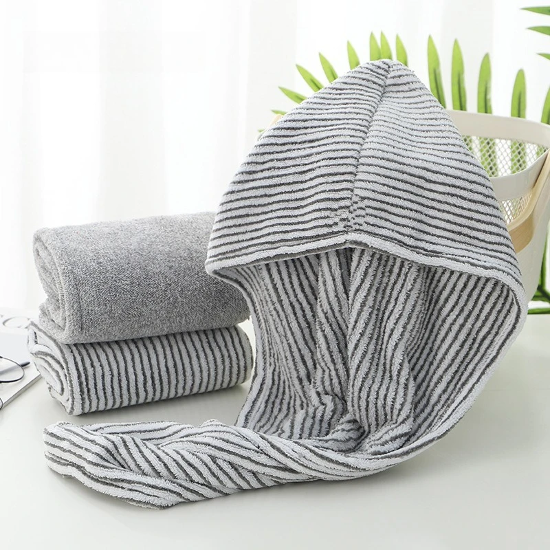 Antibacterial Coral Fleece Bamboo Charcoal Fiber Bath Towel Striped Beach Towel Super Absorbent Thick