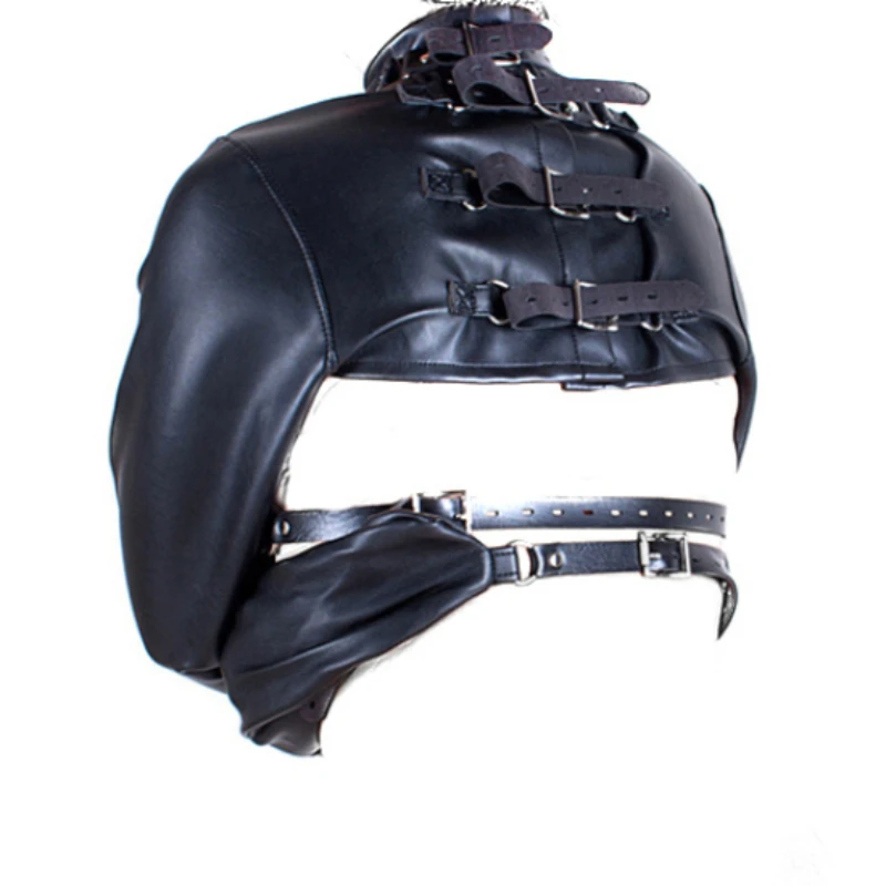 BDSM Costume Open Breast Cupless Straight Jacket Top Leather Arm Binder Restraint Fetish Body Binder Harness Women SM Sex Toys