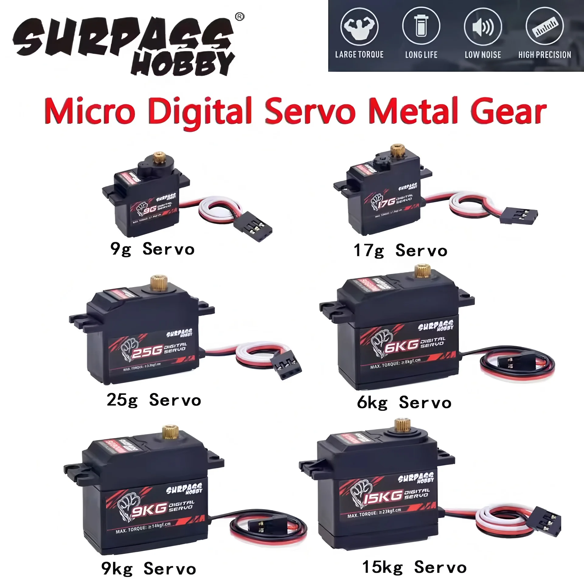 SURPASS HOBBY High Torque Digital Servo S009M 9g S0017M 17g S0025M 25g Metal Gear for 1/8 1/10 RC Car Boat Plane Airplane Robot