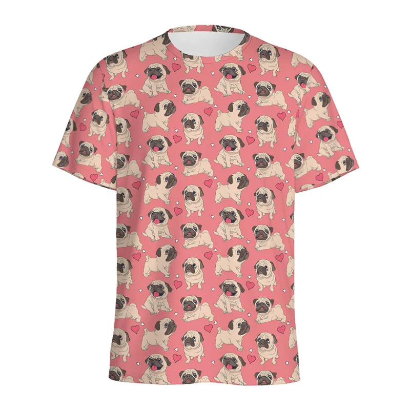 Cute Pug Pekingese Pattern T Shirt For Men Kids 3D Printed Animal Dog T-shirt Street Oversized Short Sleeve Tops Tee Shirts