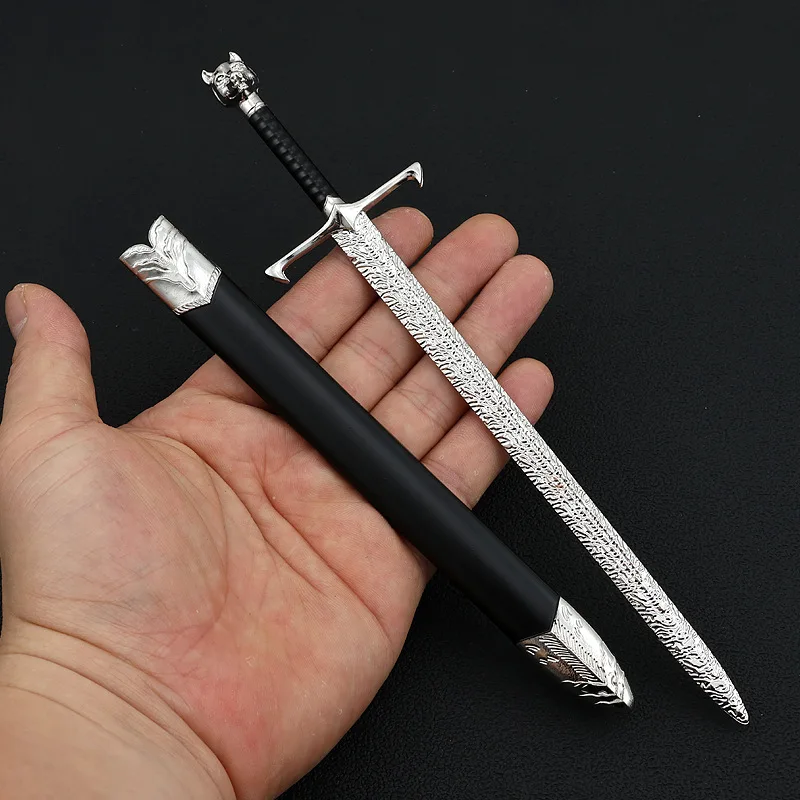 Espada Frostwolf Bastard 22cm de metal completo com bainha Guardiões dos Tronos Casa nobre medieval Artefato colecionável