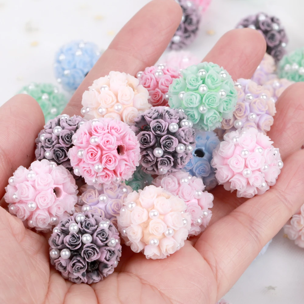 20mm 1/3/5pcs Rose Flower Ball Pearl Lover Polymer Acrylic Beads For Jewelry Making DIY Necklace Bracelets Earring Accessories