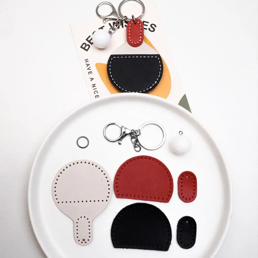 

Leather Ping Pong Racket Pendants Hand-sewn Bag Decoration DIY Ping Pong Keyrings Ins Anti-lost Sports Fans Key Ring