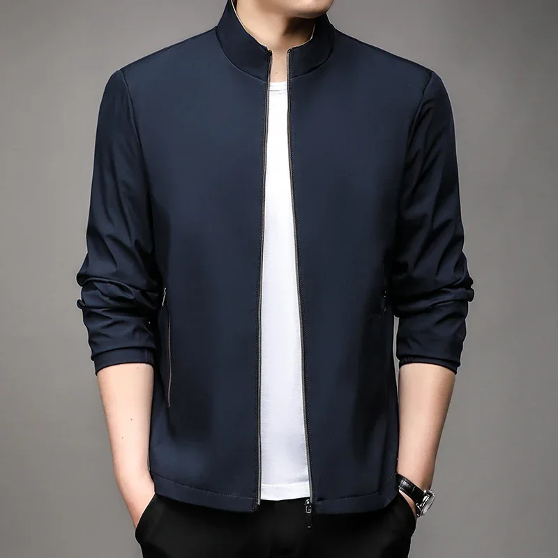 

New Spring Autumn Men's Stand Collar Jackets Solid Color Smart Casual Outerwear Men Slim Zipper Jacket Coats Man Clothing