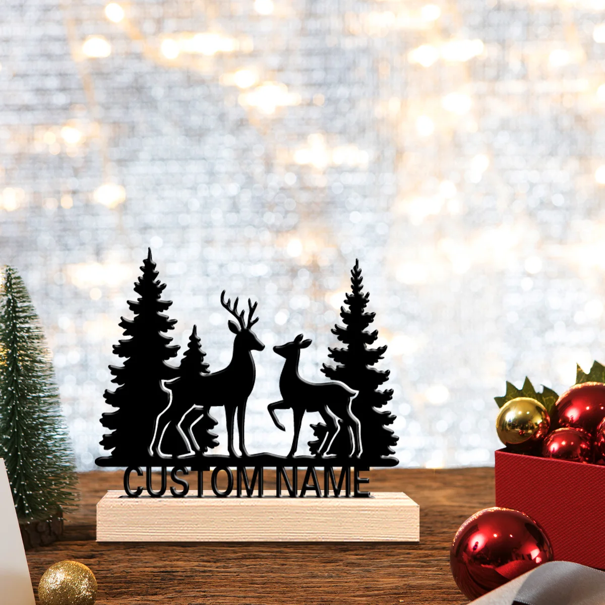 Estatua de Metal de Ciervo del Bosque Personalizada y Moderna con Base de Madera, Decoración de Mesa, Elegante Decoración de Ciervo del Bosque, Fauna Silvestre