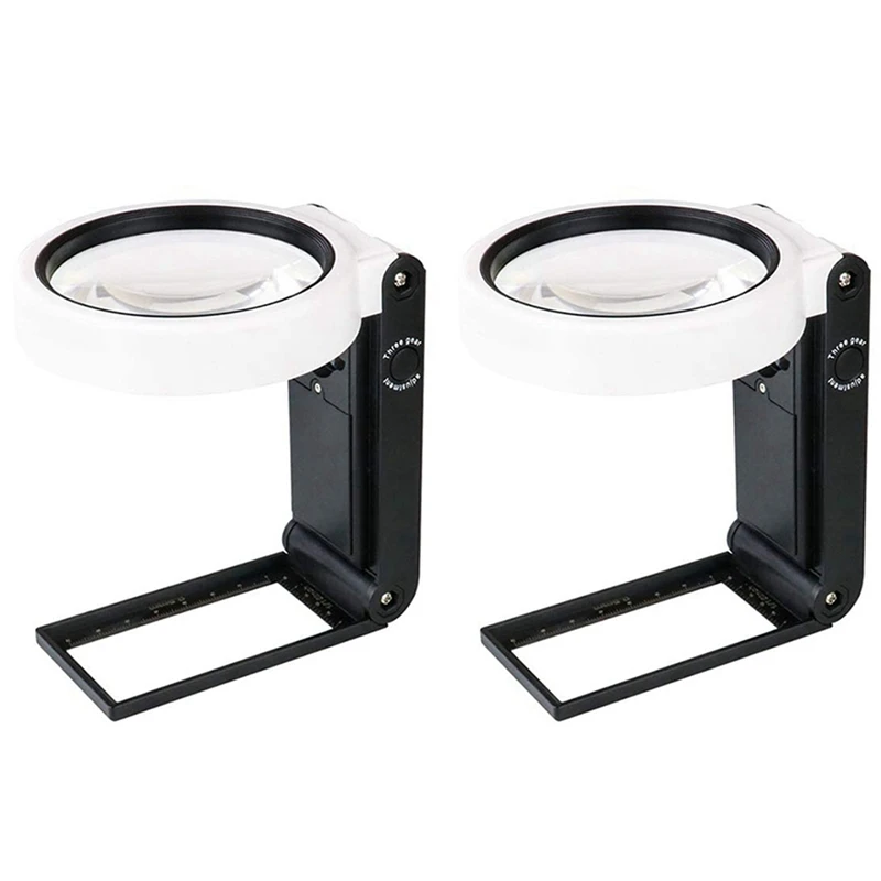 

Hot TTKK 2X Magnifying Glass With Light And Stand, Hands Free Handheld 6X 25X Adjustable Folding Magnifier With LED Lighted