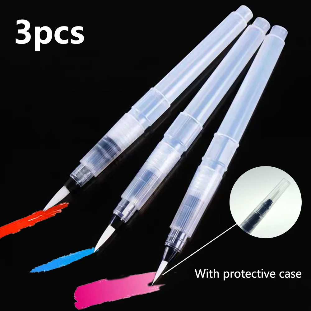 

Set of 3 Refillable Watercolor Brushes with Nylon Tips. Easy Water Brush Pens for Painting. Blending & Calligraphy.