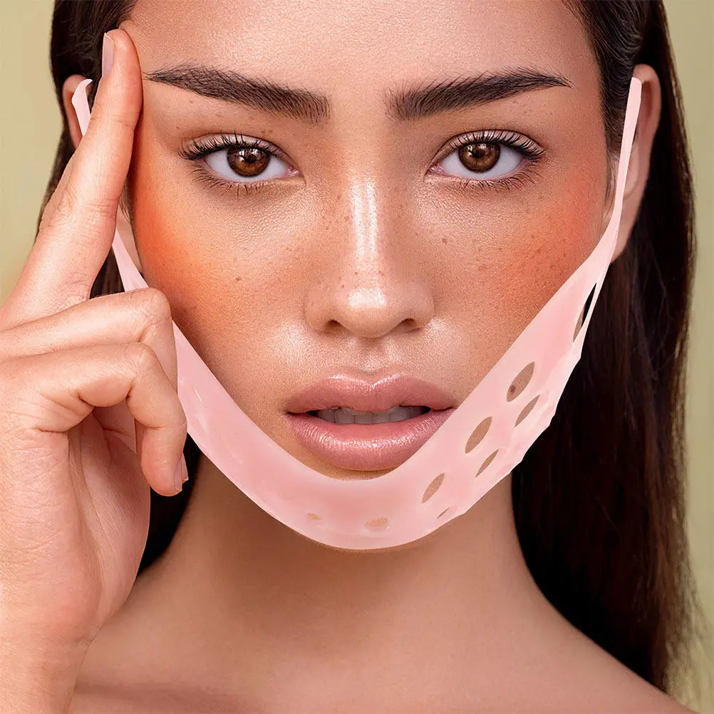 2 Pezzi Cinghie in Silicone per Lifting del Viso e del Mento, Maschera Modellante a V con Design ad Aggancio all'Orecchio per Casa e Viaggio