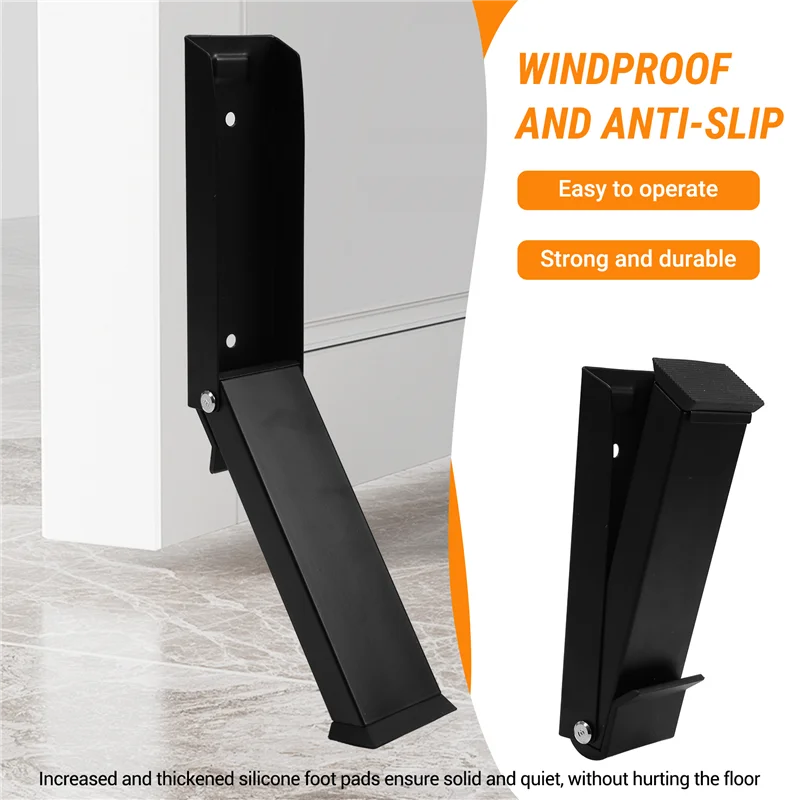 ABJO-Bentones de puerta con pedal autoadhesivo, soporte de tope de puerta sin perforación, acero inoxidable, antideslizante, negro