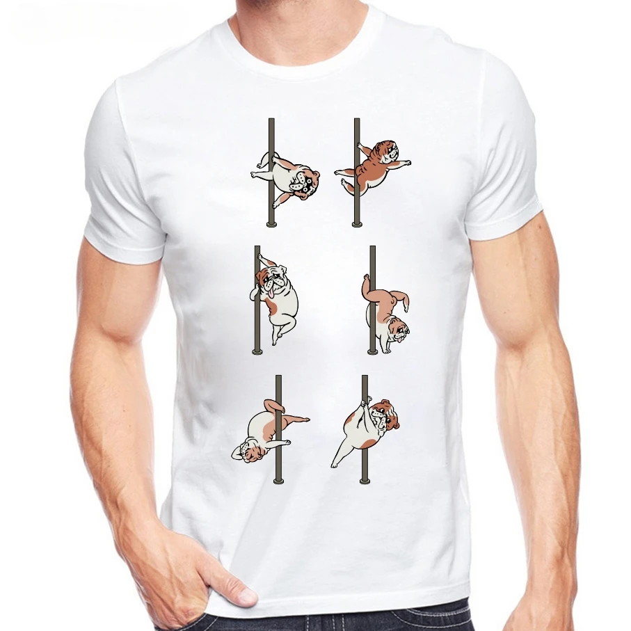 Funny Cute Pugs Dance T Shirt Men's English Bulldog/cat Pole Dancing Printed T-Shirt High Quality Hipster Short Sleeve