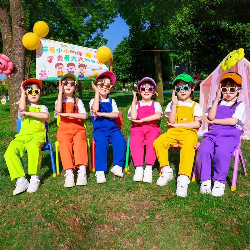 Jungen Hip Hop Lose Bunte Overalls Mädchen Patchwork Latzhose Kinder Candy Farbe Overall Street Dance Strampler Kinder Streetwear