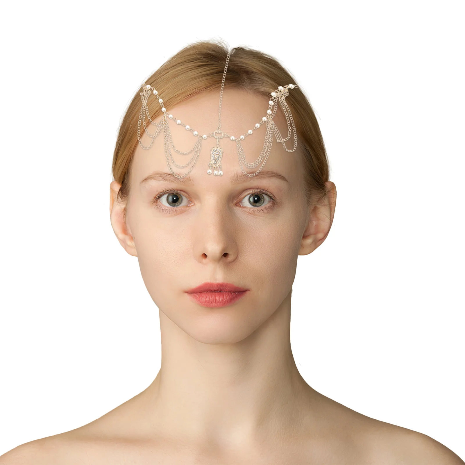 

Women Head Chain Pearl Bead Alloy Headwear with Tassels Fashionable Fairy Headdress for Special Occasions Birthday Gift Forehead