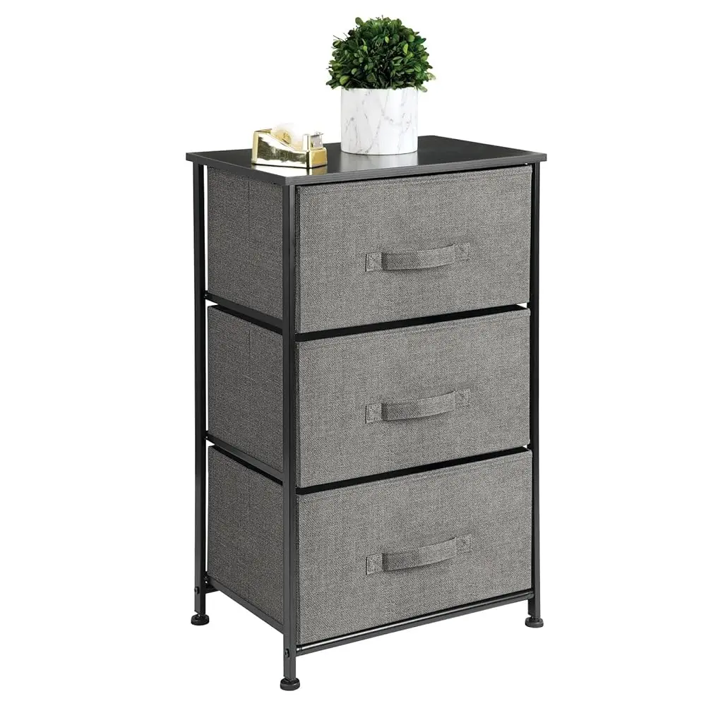

Steel Top And Frame Storage Dresser Furniture With 3 Removable Fabric Drawers For Bedroom, Office, Living Room Organization -
