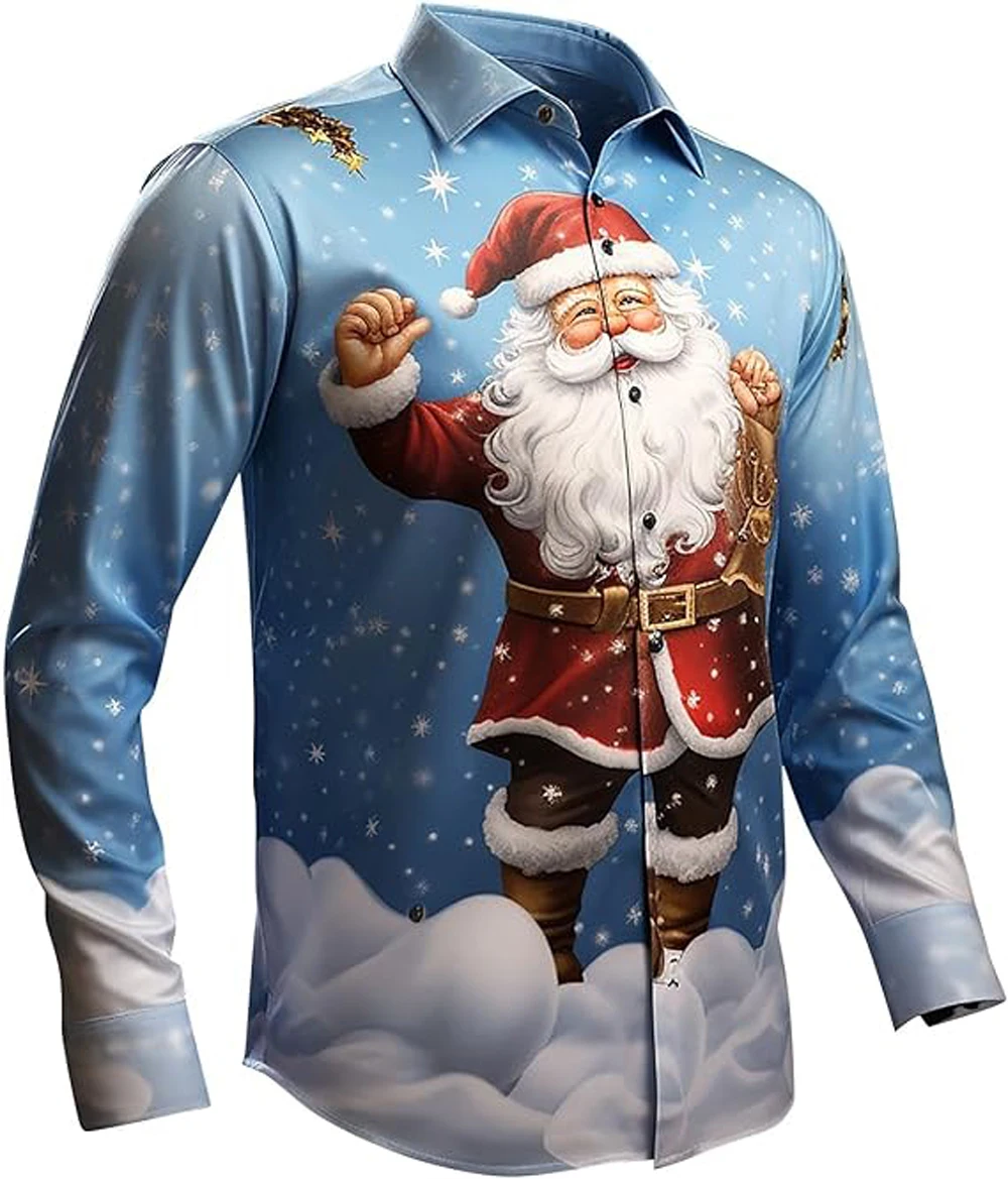 

Men's New Long-sleeved Shirts with Different Styles 3D Printed Patterns Ethnic Christmas Casual Hawaiian Shirts for Men‘s Top