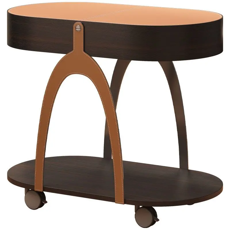 Side table removable saddle leather trolley storage Italian minimalist