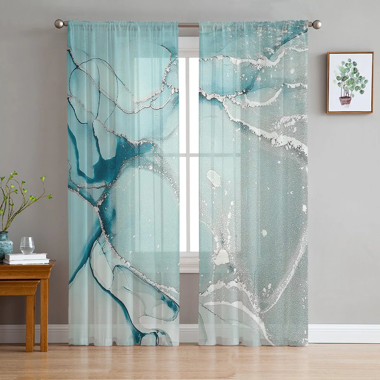 Marble Texture Tulle Curtains for Living Room Bedroom Kitchen Decoration Transparent Chiffon Sheer Voile Window Curtain