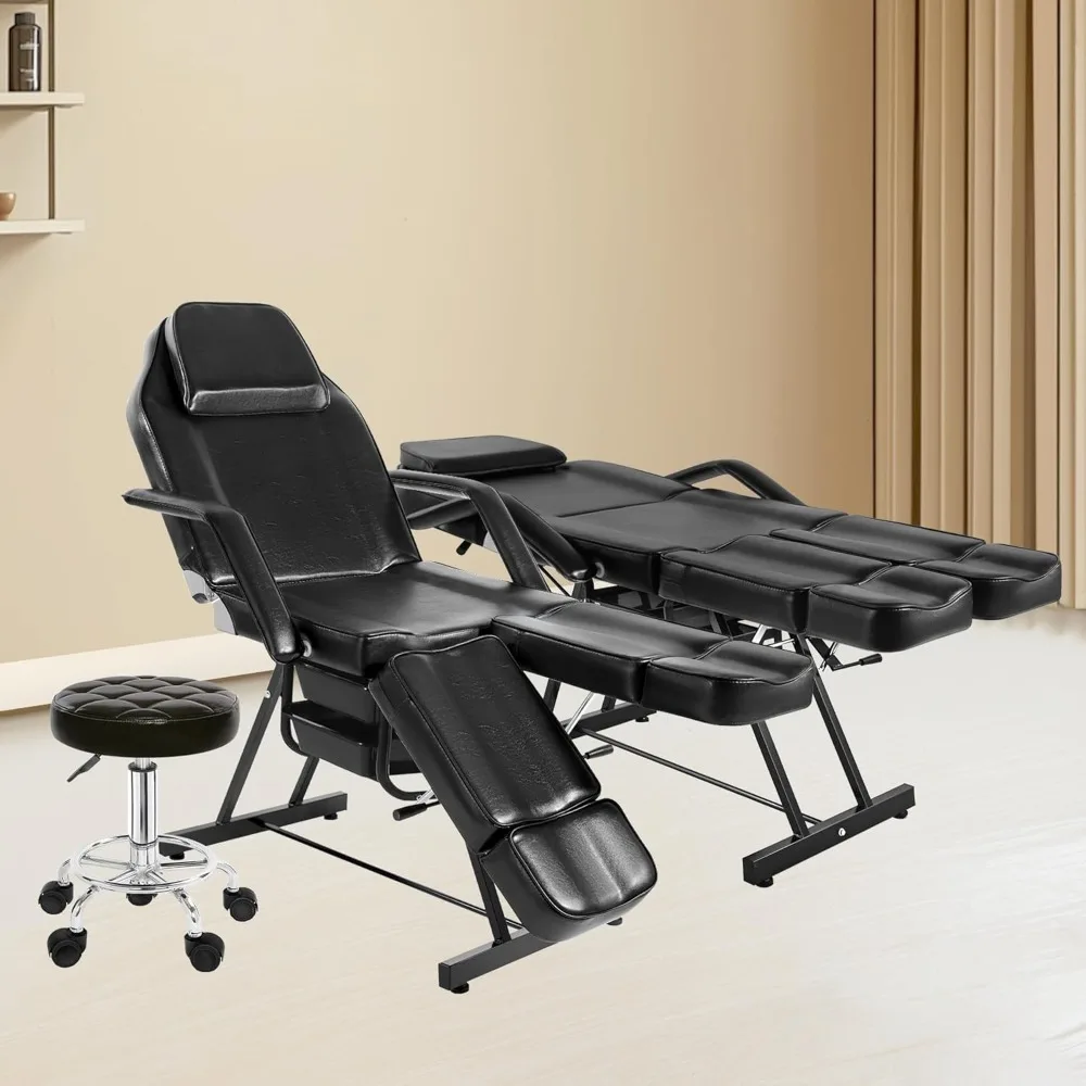 Tattoo Chair for Client, Facial Bed for Esthetician with Hydraulic Stool, Adjustable Massage Table with Split Legs Design
