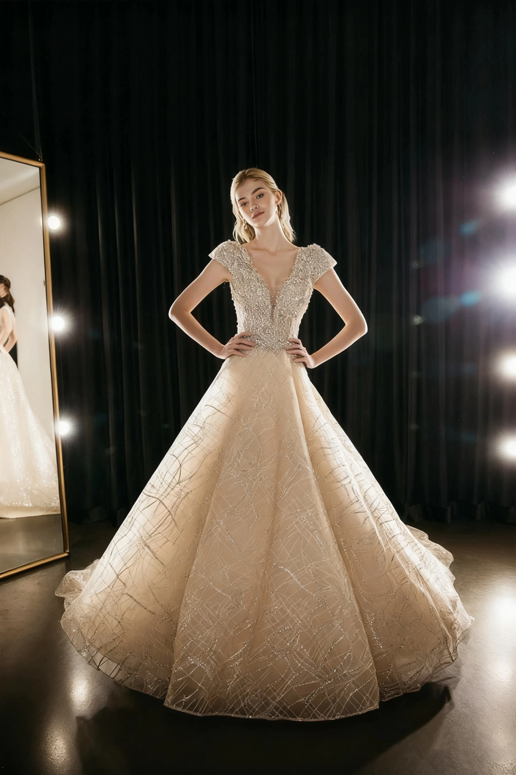 Customized 2026 New Luxurious A-line Champagne 3D Lace Beaded Women's Wedding Dress Sexy Deep V-neck Ball Party Bridal Dress