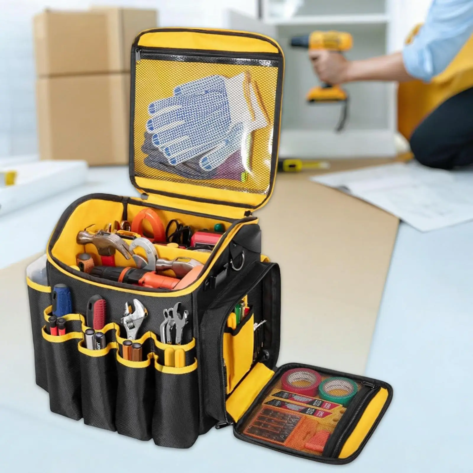 

Large Tool Bag Black Oxford Cloth Multi Purpose Tool Carrier for Men Work Tools and Accessories