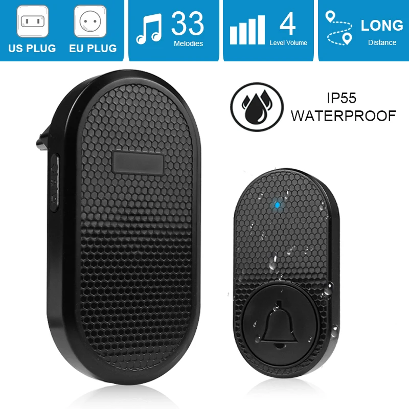 

Intelligent Wireless Doorbell With 33 Songs Loud Volume Outdoor Store Home Welcome Smart Door Bell Chime Kit EU US Plug Optional