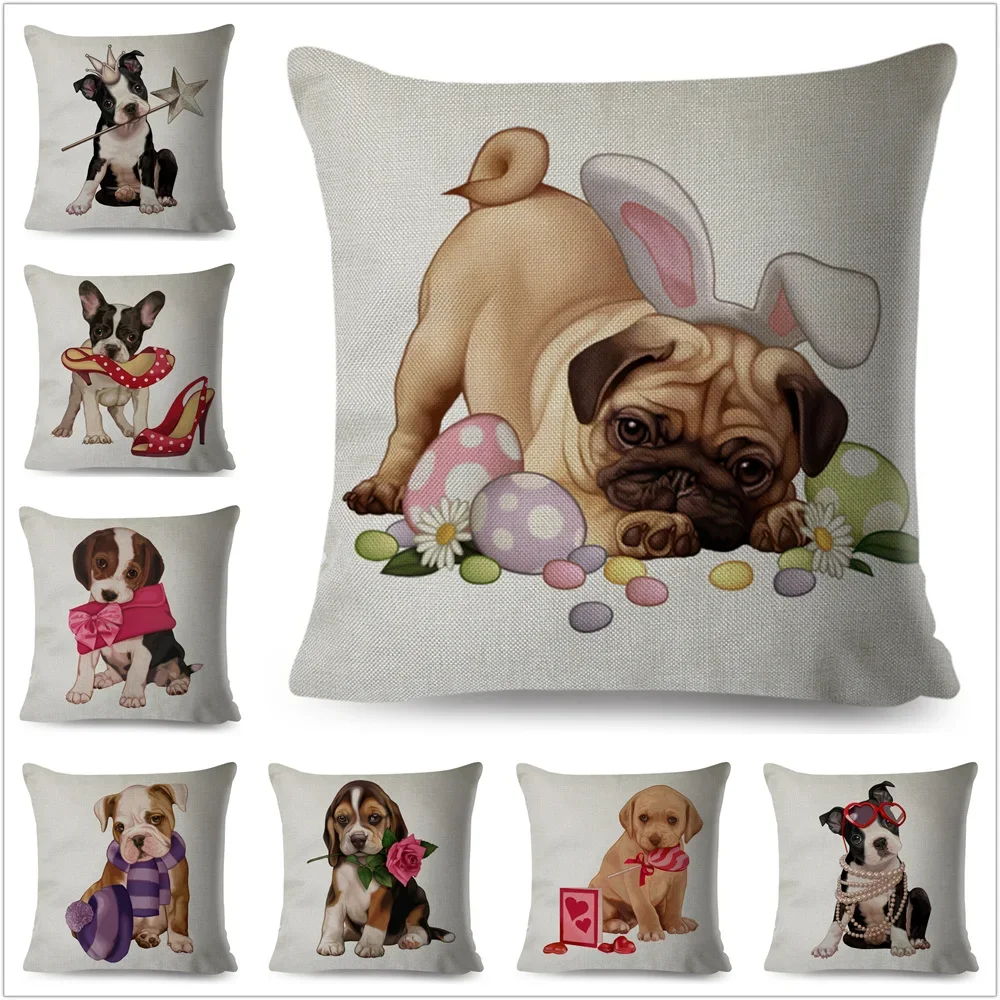 

Cute Cartoon Fashion Franch Bulldog Cushion Cover 45x45cm Polyester Pillowcase for Sofa Home Car Decor Animal Dog Pillows Case