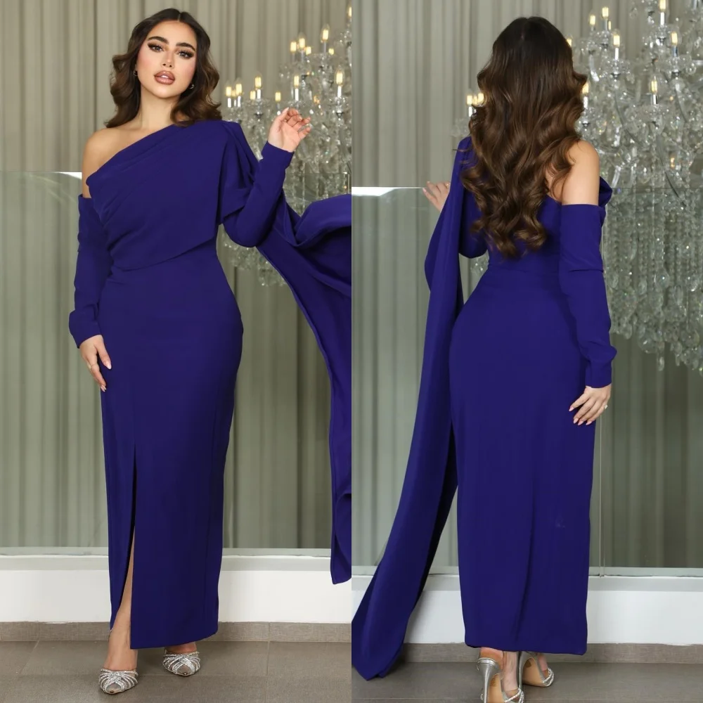 

Customized Exquisite Simple Jersey Pleat Ruched Draped Straight Off-the-shoulder Midi Dresses Bespoke Occasion Dresses Sexy