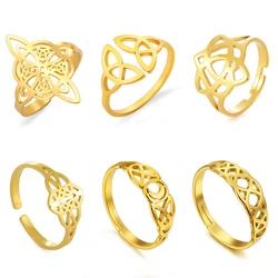 EUEAVAN 1pc Witch Knot Ring for Women Stainless Steel Trinity Triquetra Adjustable Rings Witchcraft Irish Amulet Jewelry Gifts