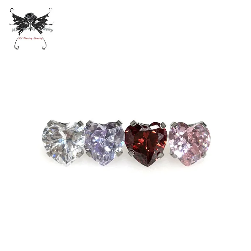 

F136 Titanium Alloy Four-Prong Heart Zirconia Earrings for Ear Lobes and Helix, 5-6mm Sparkling, Hypoallergenic for Unisex