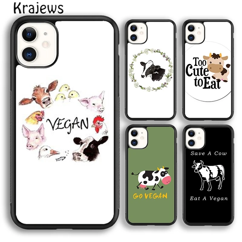 Krajews Vegan Vegetarian Cow Phone Case Cover For iPhone 16 15 14 plus XS XR 11 12 mini 13 pro max coque Shell Fundas