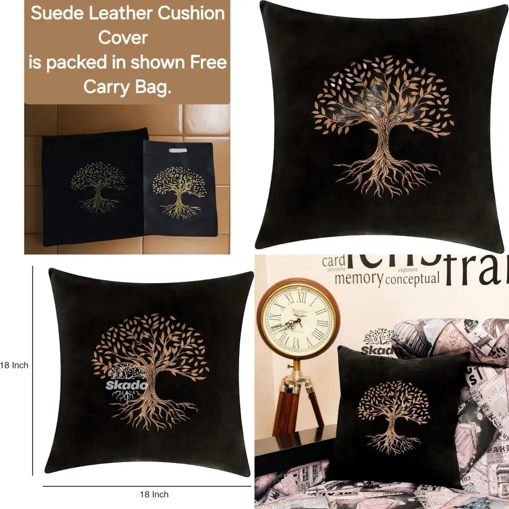 

Genuine Leather Pillow Cover - 18x18 Suede Cowhide Decorative Throw Cushion for Home & Bedroom (Black)