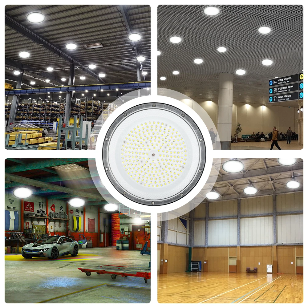 UFO LED High Bay Lights 100W 200W Super Bright AC100-265V IP65 Waterproof LED Industrial Lighting For Garage Gym Factory Warehou