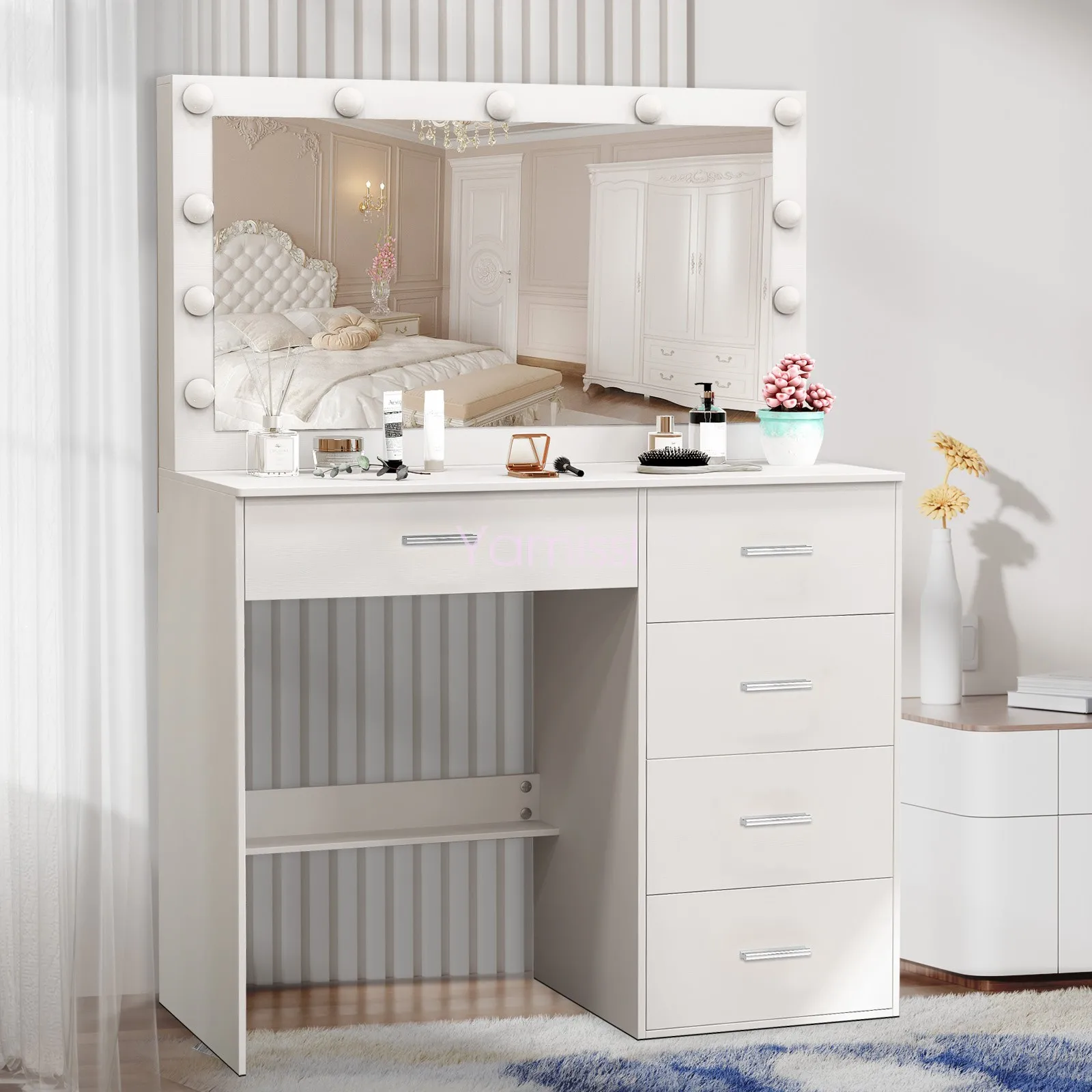 Tocador de maquillaje, juego de tocador LED con 11 espejos iluminados, tocador de maquillaje para decoración elegante del hogar