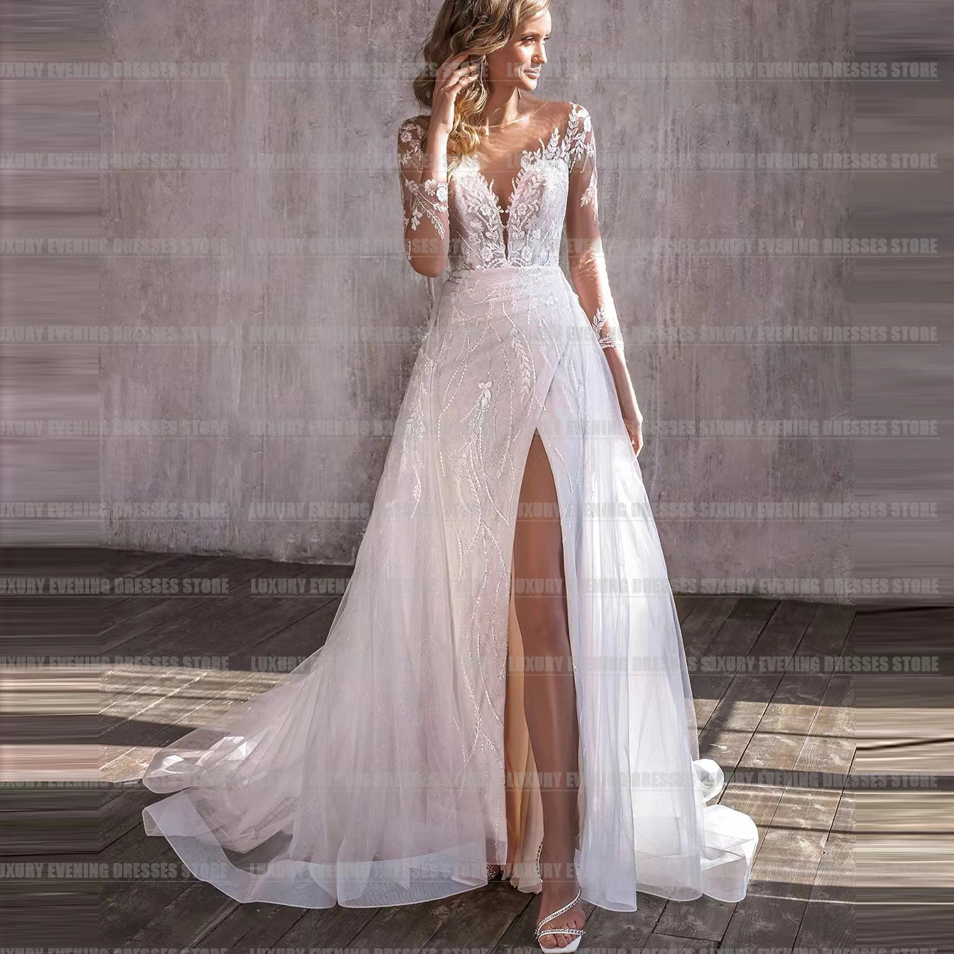 Exquisite A Line Wedding Dresses 2024 For Woman Formal Gorgeous Apliques Lace Tulle Sexy Bride Gowns Side Split Vestidos De Gala