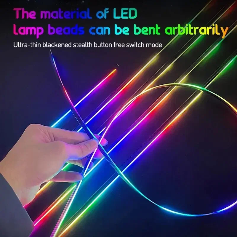 2 in 1 Car Ambient Light 64 Color Acrylic Strips 110cm 90cm 75cm 35cm 20cm Full Colors RGB Car Interior Bluetooth App Control