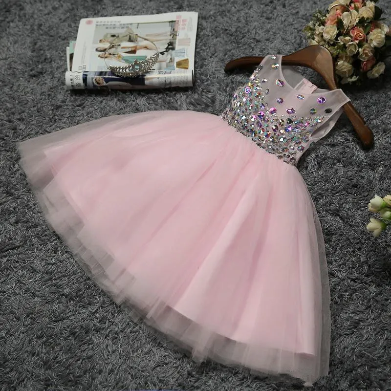 Vestidos de princesa de flores para niñas, lazo sin mangas, perlas de tul, ropa Formal encantadora, hasta el suelo, vestidos de fiesta de cumpleaños