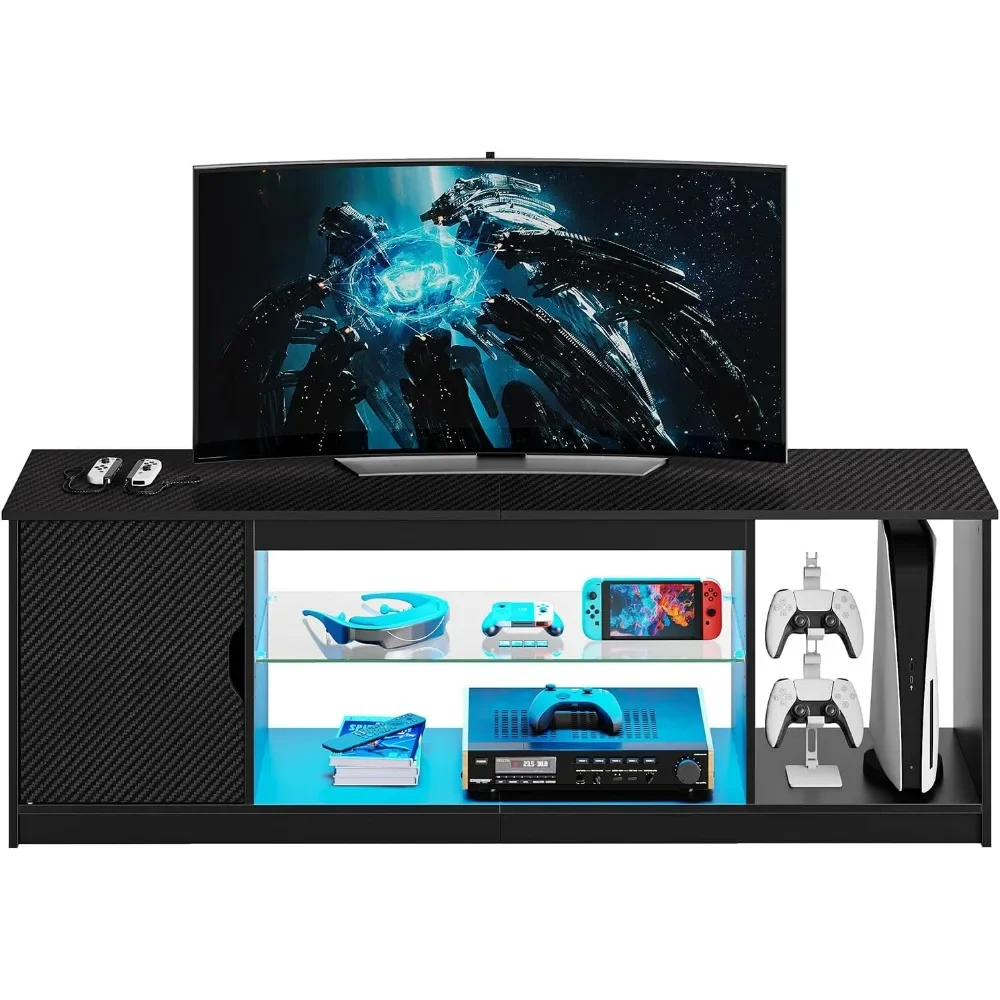 for LED TV Stand for 55/60/65 Inch TV, Gaming Entertainment Center with Cabinet for PS5, Modern TV Cabinet with Adjustable