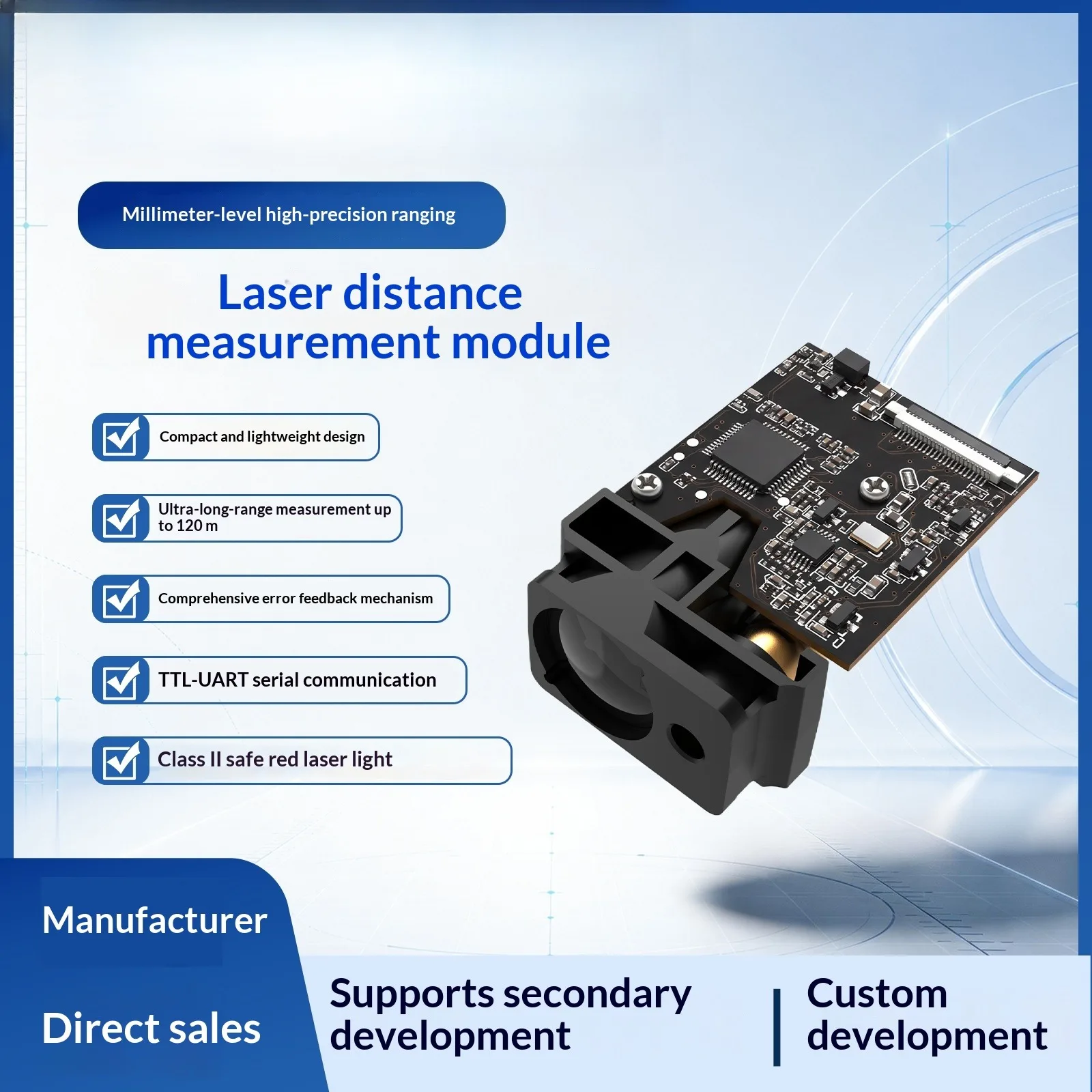 M03 Laser Distance Sensor Module 120mm Range ±2mm Accuracy UART TTL Serial Port Laser Ranging Sensor for Arduino ESP32 STM32 Rob