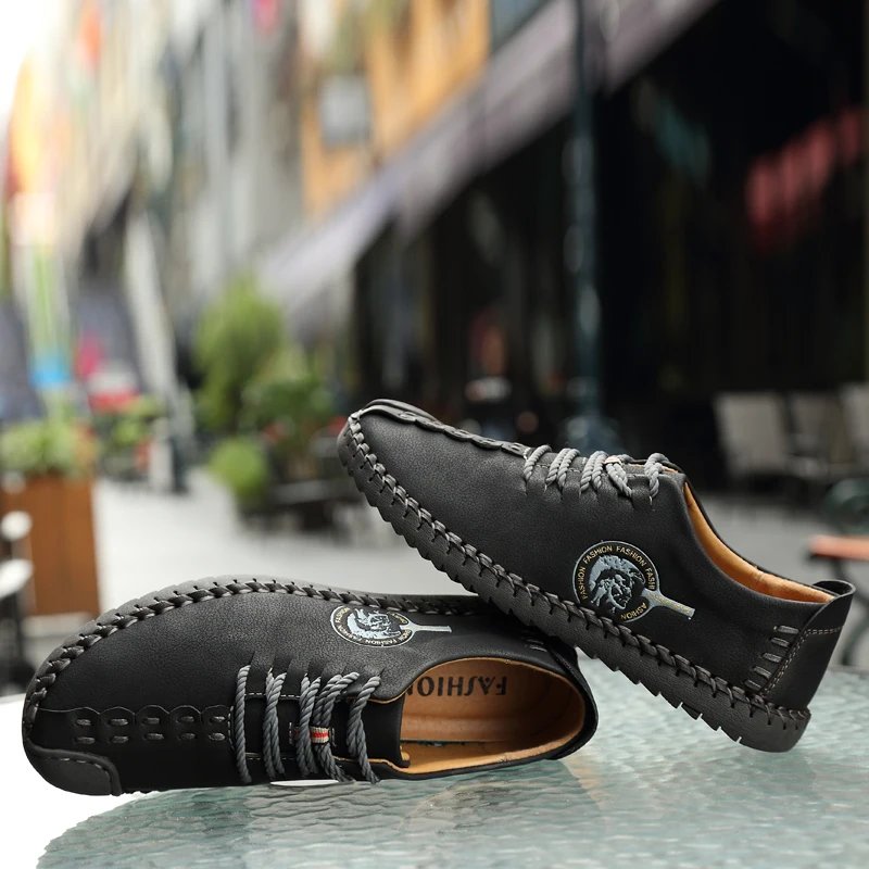 Brand Mens Shoes Leather Casual PU Breathable Hiking High Quality Leisure Non-slip Light Handtailor Wear-resisting Large Size