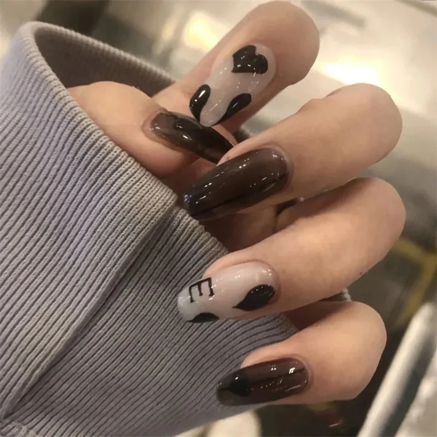 24 teile/satz Französisch Pfirsich gefälschte Nägel lila Farbe blockierende Presse auf Nail Art vollständige Abdeckung entfernbare Acryl tragen falsche Nägel