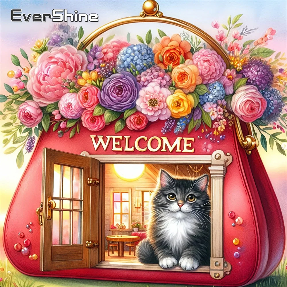Evershine Diamantmalerei Landschaft 5D DIY Bastelset Stickerei Chrysantheme Vollbohr-Mosaik Katze Strass Wandkunst