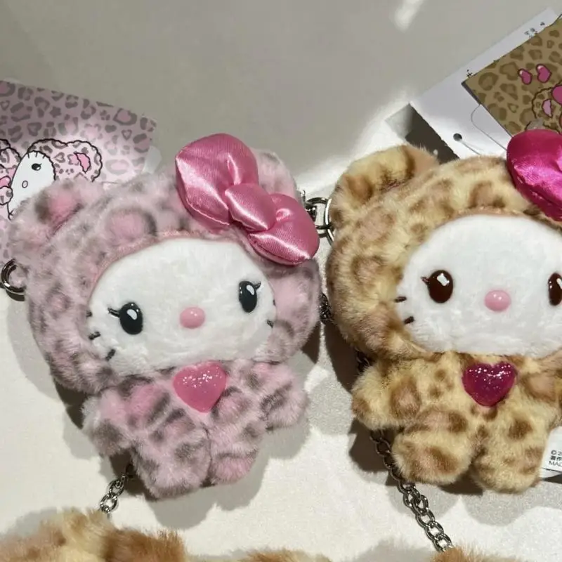 Personaggio Sanrio di alta qualità Kawaii Hello Kitty Cartoon Leopard Print Peluche Bambola Peluche Portachiavi Zaino Decorazione Regalo