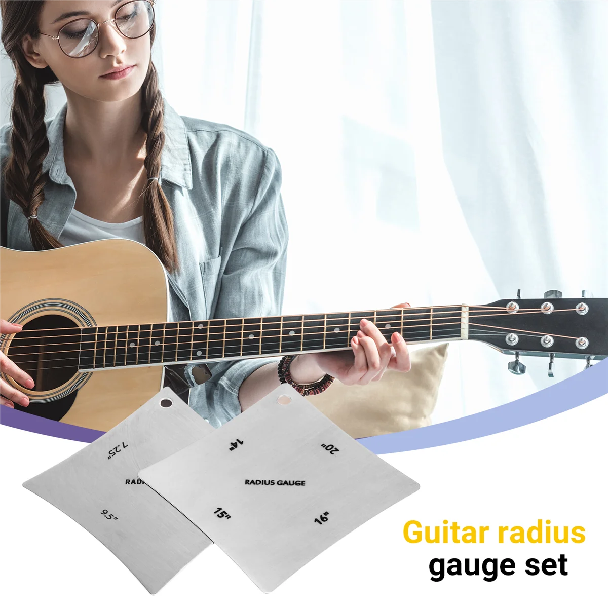 2 pçs guitarra fingerboard fretboard sela porca medidor de raio medição ferramenta aço inoxidável