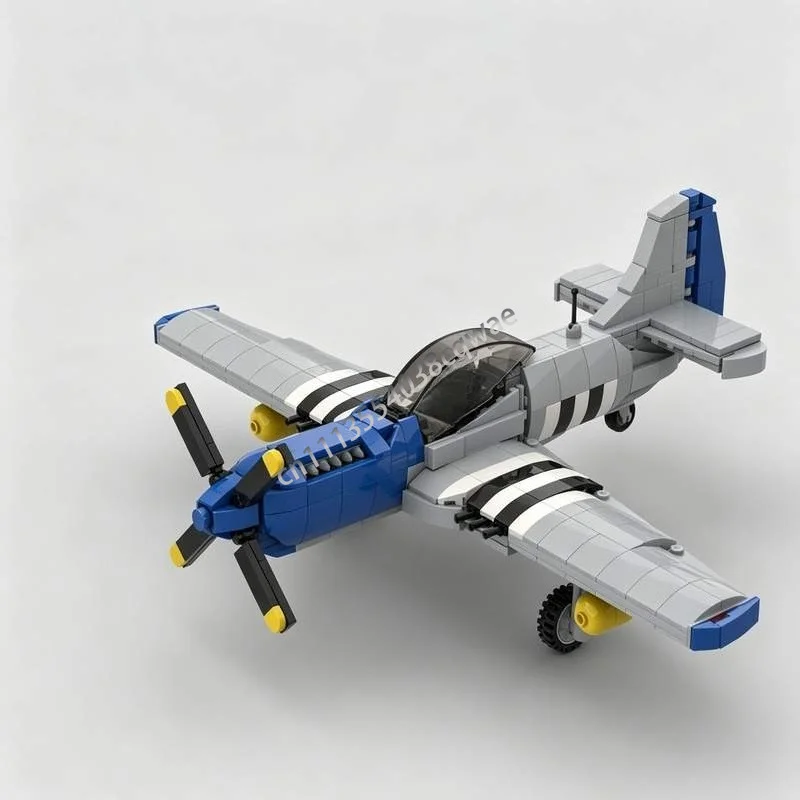 510 Parts P-51 Mustang Fighter Jet MOC Model Custom Puzzle DIY Assembly Building Blocks Aircraft Toy Gifts Historical Aviation