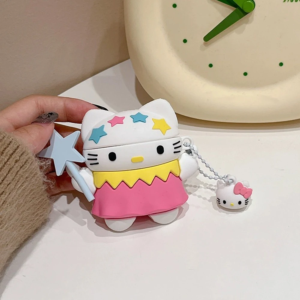 Sanrios Olá Kitty Caso 3D dos desenhos animados para AirPods, AirPods 1, 2, 3 Pro, 2, Case, IPhone, Acessórios para fones de ouvido, Air Pod, Silica Gel Capa, Girl Gift