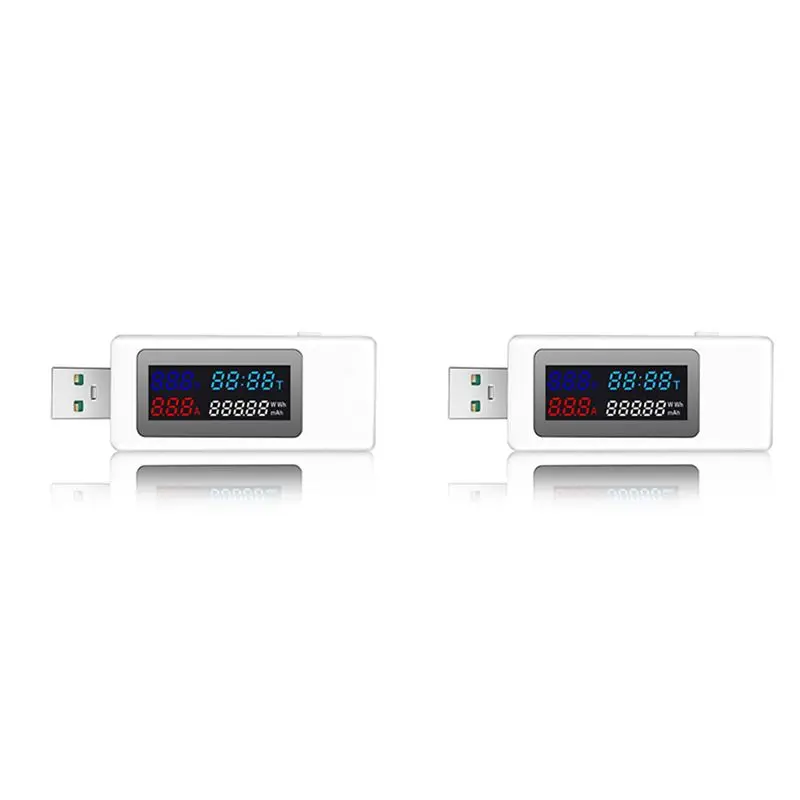 

AT02-2X 6 In 1 USB Tester DC4-30V IPS Display Digital Voltage Power Timing Capacity Meter Detector For Current, Voltage,White