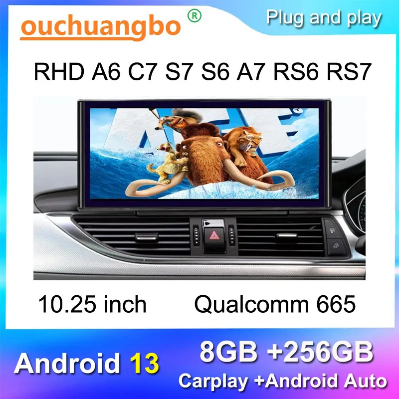 

Мультимедийная система Ouchuangbo, 10,25 дюйма, RHD, A6, C7, S7, S6, A7, RS6, RS7, Android 13, стерео, GPS-навигация, Carplay, Qualcomm 665