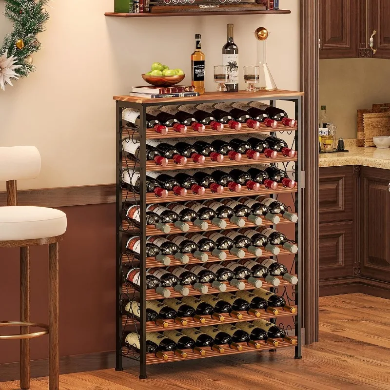 

Wine Rack Freestanding Floor with Wooden Top, Wine Bottle Rack Wine Holder Wine Storage Shelf for Kitchen Bar Pantry,